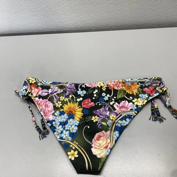 NEW AQUA BENDITA  Eda Side Tassel Bikini Bottom Blue/Green Floral Size 3XL - Picture 7 of 13